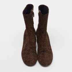 Pre Owned Gucci Dark Brown Guccissima Suede Mid Calf Boots Size 39