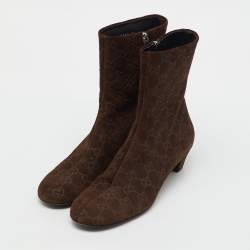 Pre Owned Gucci Dark Brown Guccissima Suede Mid Calf Boots Size 39