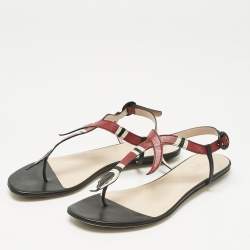 Pre Owned Gucci Multicolor Leather Yoko Snake Print Thong Flats Slides Size 38.5