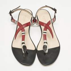 Pre Owned Gucci Multicolor Leather Yoko Snake Print Thong Flats Slides Size 38.5