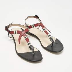 Pre Owned Gucci Multicolor Leather Yoko Snake Print Thong Flats Slides Size 38.5