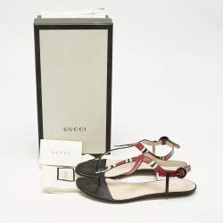 Pre Owned Gucci Multicolor Leather Yoko Snake Print Thong Flats Slides Size 38.5