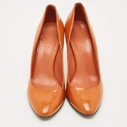 Pre Owned Gucci Orange Leather Guccissima Round Toe Pumps Size 37.5