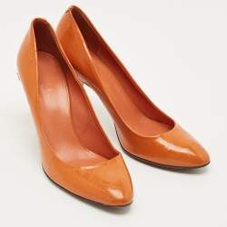 Pre Owned Gucci Orange Leather Guccissima Round Toe Pumps Size 37.5