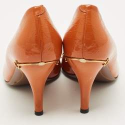 Pre Owned Gucci Orange Leather Guccissima Round Toe Pumps Size 37.5