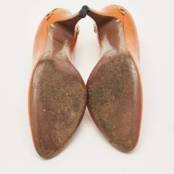 Pre Owned Gucci Orange Leather Guccissima Round Toe Pumps Size 37.5
