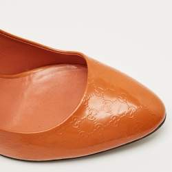 Pre Owned Gucci Orange Leather Guccissima Round Toe Pumps Size 37.5