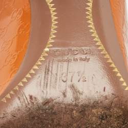 Pre Owned Gucci Orange Leather Guccissima Round Toe Pumps Size 37.5