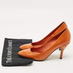 Pre Owned Gucci Orange Leather Guccissima Round Toe Pumps Size 37.5