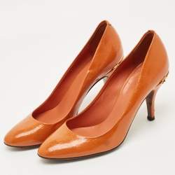 Pre Owned Gucci Orange Leather Guccissima Round Toe Pumps Size 37.5