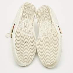 Pre Owned Gucci White Leather and Python Embossed Pearl Studded Ace Sneakers Size 38