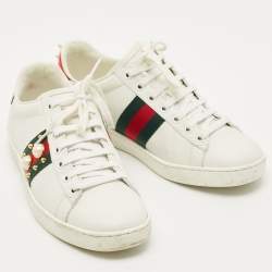 Pre Owned Gucci White Leather and Python Embossed Pearl Studded Ace Sneakers Size 38