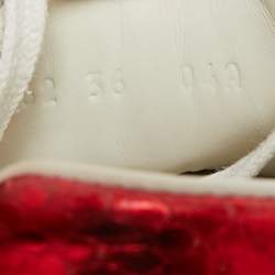 Pre Owned Gucci White Leather and Snakeskin Embossed Ace Lace Up Sneakers Size 36