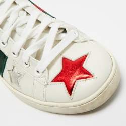 Pre Owned Gucci White Leather and Snakeskin Embossed Ace Lace Up Sneakers Size 36