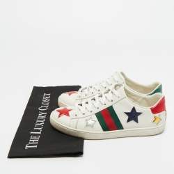 Pre Owned Gucci White Leather and Snakeskin Embossed Ace Lace Up Sneakers Size 36