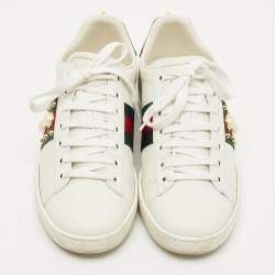 Pre Owned Gucci White Leather Pearl Embellished Ace Sneakers Size 37