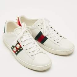 Pre Owned Gucci White Leather Pearl Embellished Ace Sneakers Size 37
