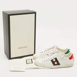 Pre Owned Gucci White Leather Pearl Embellished Ace Sneakers Size 37