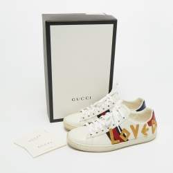 Pre Owned Gucci White Leather Loved Ace Sneakers Size 37