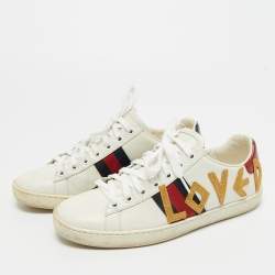 Pre Owned Gucci White Leather Loved Ace Sneakers Size 37