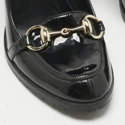 Pre Owned حذاء كعب عالي غوتشي هورسيبت جلد أسود لامع مقاس 37