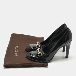 Pre Owned حذاء كعب عالي غوتشي هورسيبت جلد أسود لامع مقاس 37