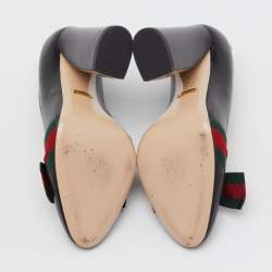 مملوكة مسبقًا Gucci Black Leather Aline Web Bow Block Heel Pumps Size 38