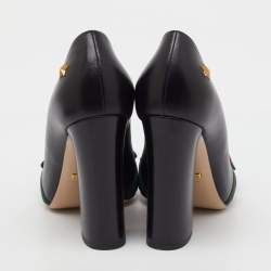 مملوكة مسبقًا Gucci Black Leather Aline Web Bow Block Heel Pumps Size 38