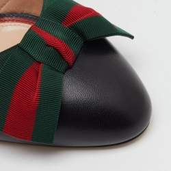 مملوكة مسبقًا Gucci Black Leather Aline Web Bow Block Heel Pumps Size 38