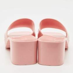 Pre Owned Gucci Pink Rubber Embossed Logo Block Heel Slide Sandals Size 39