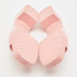 Pre Owned Gucci Pink Rubber Embossed Logo Block Heel Slide Sandals Size 39
