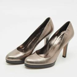 Pre Owned Gucci Metallic Leather Platform Pumps Size 40