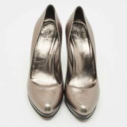 Pre Owned Gucci Metallic Leather Platform Pumps Size 40