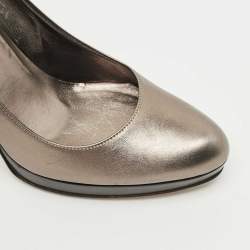 Pre Owned Gucci Metallic Leather Platform Pumps Size 40
