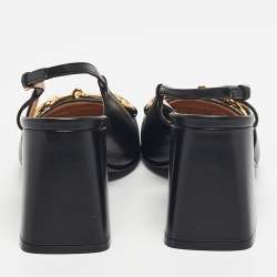 Pre Owned Gucci Black Leather Horsebit Block Heel Slingback Pumps Size 37