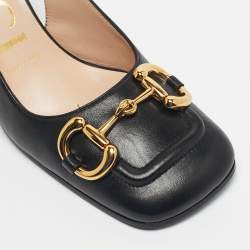 Pre Owned Gucci Black Leather Horsebit Block Heel Slingback Pumps Size 37