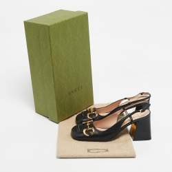 Pre Owned Gucci Black Leather Horsebit Block Heel Slingback Pumps Size 37