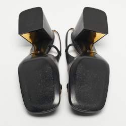 Pre Owned Gucci Black Leather Horsebit Block Heel Slingback Pumps Size 37