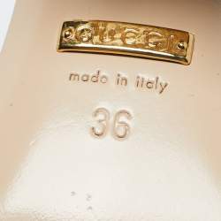 مملوكة مسبقًا صندل كعب كتلة مع حزام كاحل جلد غوتشي GG ذهبي متلألئ مقاس 36