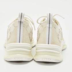 Pre Owned Gucci Cream Mesh and Suede Crystal Embellished Run Sneakers Size 36.5
