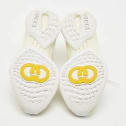 Pre Owned Gucci Cream Mesh and Suede Crystal Embellished Run Sneakers Size 36.5