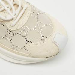 Pre Owned Gucci Cream Mesh and Suede Crystal Embellished Run Sneakers Size 36.5