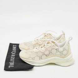 Pre Owned Gucci Cream Mesh and Suede Crystal Embellished Run Sneakers Size 36.5