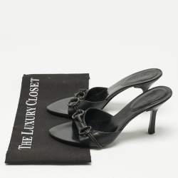Pre Owned Gucci Black Leather GG Interlocking Slide Sandals Size 36.5
