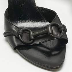 Pre Owned Gucci Black Leather GG Interlocking Slide Sandals Size 36.5
