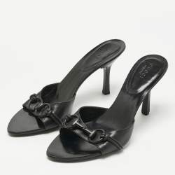 Pre Owned Gucci Black Leather GG Interlocking Slide Sandals Size 36.5