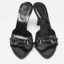 Pre Owned Gucci Black Leather GG Interlocking Slide Sandals Size 36.5