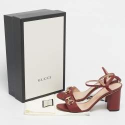 Pre Owned Gucci Burgundy Leather Horsebit Ankle Strap Sandals Size 40
