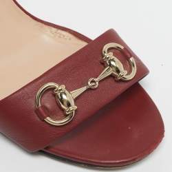 Pre Owned Gucci Burgundy Leather Horsebit Ankle Strap Sandals Size 40