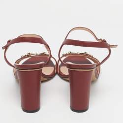 Pre Owned Gucci Burgundy Leather Horsebit Ankle Strap Sandals Size 40